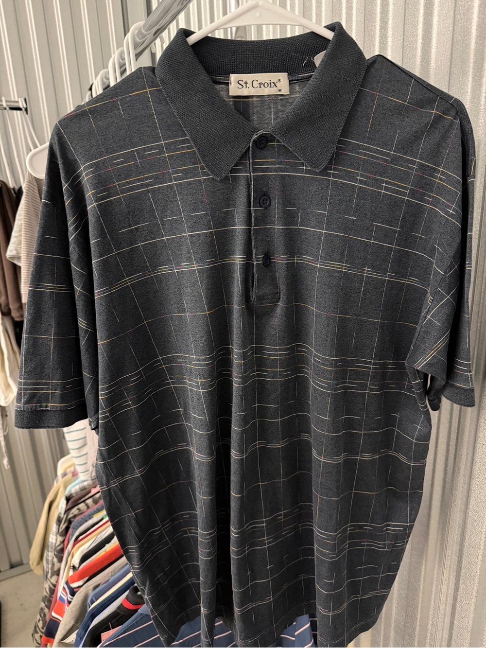 St. Croix Men's Charcoal Grid-Pattern Polo